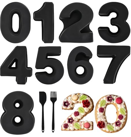 EILYGK Kuchenform Zahlen, 9 Stück 10 Zoll Number Cake Backform, Großes Silikon Zahlenbackform Zahlen kuchenform Zahlen Backform für Backen(0-8)-Schwarz