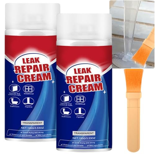 Crema sigillante impermeabile per riparazione istantanea di perdite, Crema sigillante e rivestimento impermeabile trasparente, agente impermeabilizzante multisuperficie per interni (Transparent,2PCS)