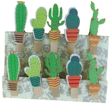 HEMOTON Mollette di Legno Grandi a Cactus per Foto e Lavoretti, 10 Pezzi