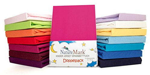 2er Sparpack Kinder Spannbettlaken Jersey 100% Baumwolle für Kinderbettmatratzen ÖKO Tex Geprüft- Gr. 70 x 140 cm, Pink / Magenta