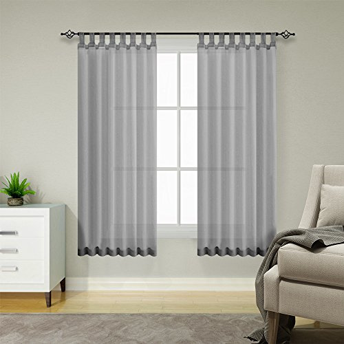 TOPICK Schlaufenschal 2er Set Gardinenschals Vorhänge H145xB140 Grau | Leinenoptik Schlaufengardinen Wohnzimmer modern Schlaufenvorhang Vorhänge Schlafzimmer landhausstil Curtains Living Room