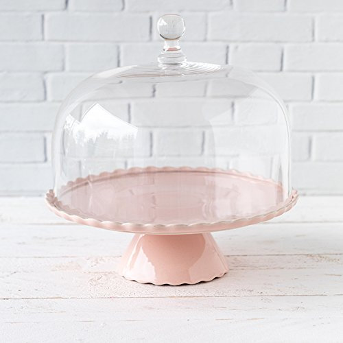 Présentoir à gâteau Sweet Flower Medium Rose avec Cloche en Verre, Ø 28 cm