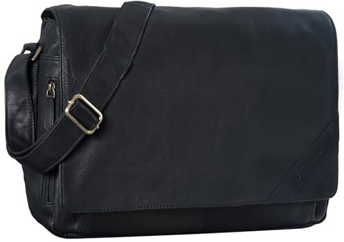 STILORD 'Nick' Umhängetasche Leder Herren Damen Unitasche 15.6 Zoll Laptoptasche Aktentasche Bürotasche Vintage Büffel-Leder, Farbe:schwarz