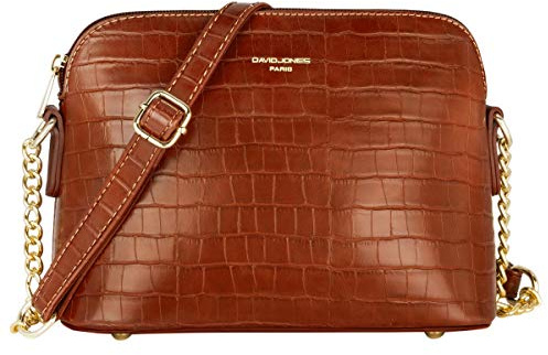 David Jones - Pequeño Bolso Bandolera Cadena Piel Cocodrilo Mujer - Bolsos de Hombro Cruzado Cuero PU - Mensajero Crossbody Bag - Bolso Mano Zip Embrague Clutch Pochette Noche Diario Vida - Marrón