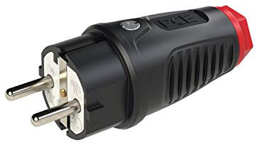 PCE 0511-sr Taurus2 spina Schuko 16A 250V I spina in gomma nat IP54 nero/rosso I spina di protezione TPE/PA6 I Outdoor resistente agli spruzzi d'acqua per officina, cantiere