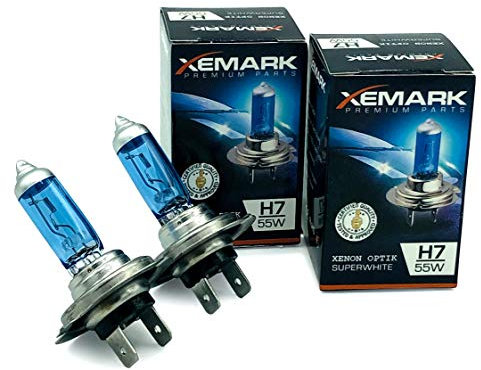 H7 Xenon Optik Lampe - 55W 12V Super Blue Halogen Birne - Passend für diverse Fahrzeuge - Auto Abblendlicht Lampenset - 2 Stück