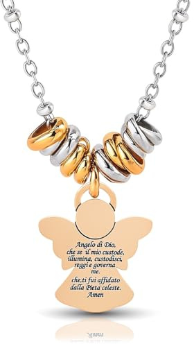 SAGA GIOIELLI® Collana Donna Quadrifoglio Albero Della Vita Family Angelo Custode Coccinella Corno Acciaio Confezione Regalo (ANGELO CUSTODE)