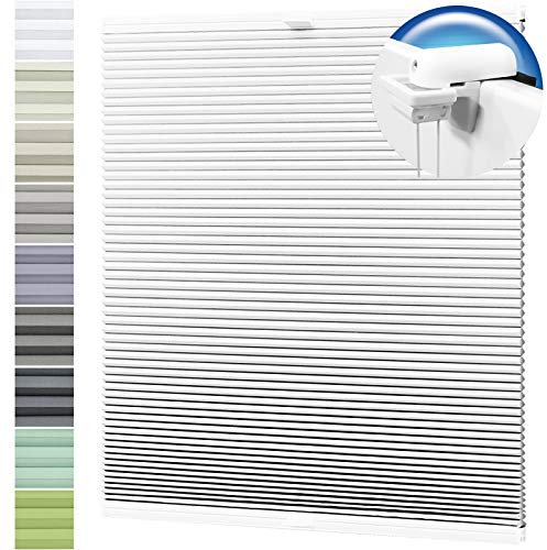 Wabenplissee nach Maß Verdunklung Thermo Plissee Klemmfix Ohne Bohren Weiß Rückseite Weiß Breite: 61-70 cm, Höhe: 201-230 cm