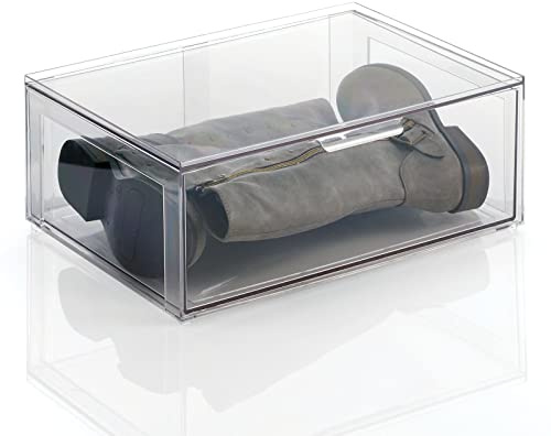 mDesign große Aufbewahrungsbox mit Schublade – stabile Schubladenbox aus BPA-freiem Kunststoff zur Schuhaufbewahrung – Stapelbox für Schuhe, Accessoires und mehr – durchsichtig