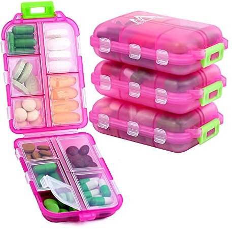 4 Pack Tablettenbox 7 Tage, Pillendose 10 Fächer Handlicher Medikamentenbox Leicht Zu für Öffnen Pillendose 7 Tage by Muchengbao (Rosa)…
