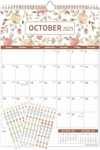 Calendar 2026, MOKANI Wall Calendar 2025-2026 (Oct.2025-Dec.2026), Large Month-to-View Wall Planner with Stickers, 12 x 17, Perfect for Planning and Organizing