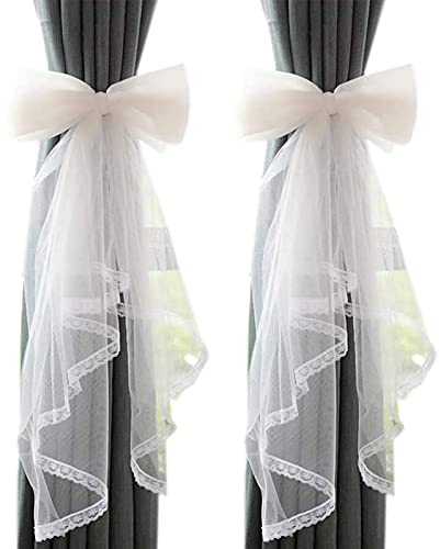 Turbokey 2 Pcs Lace Curtain Tiebacks Sweet Bowknot Curtain Holdbacks Buckles Nursery Home Decor, Ribbon Drape Holder Wedding Birthday Party Decoration for Home Decorative (White)
