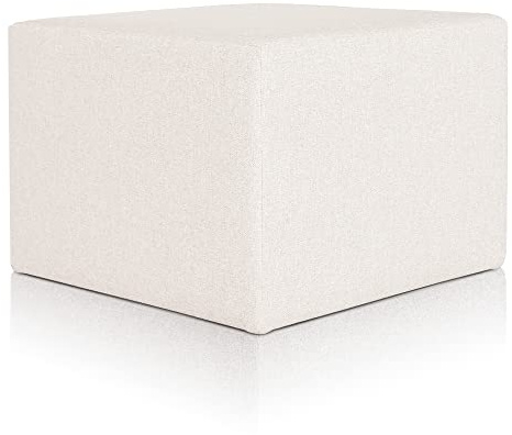 Deshome Pouf poggiapiedi 63x63x44 cm Stoffa Idrorepellente: Pouf Design Moderno per Divano Soggiorno Camera da Letto, Puff poggiapiedi, Pouffe Salotto Minerva (Bianco Crema)