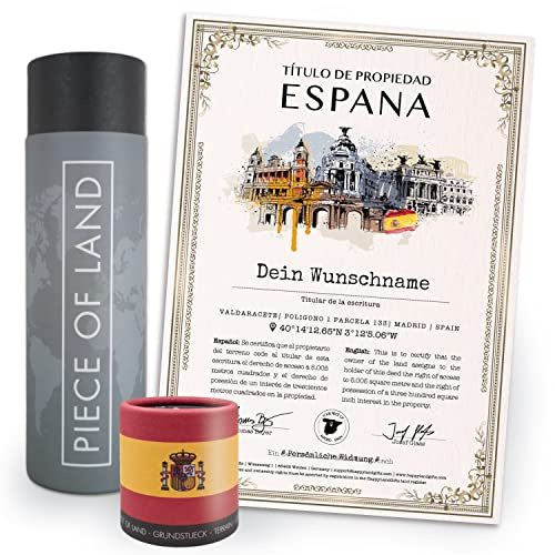 happylandgifts® Certificado de propiedad personalizado, parcela de terreno auténtica en España, regalo único para amantes de España, certificado en varios colores, con nombre y dedicatoria
