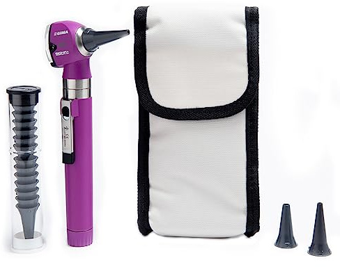 GIMA - SIGMA C Otoskop mit LED Licht, In tragbarem Beutel zur Benutzung, Otoskop mit Vergrößerung, für HNO, Ophthalmologie, Kinder, Erwachsene, Haustiere (Violett) + 14 Spekula, Violett