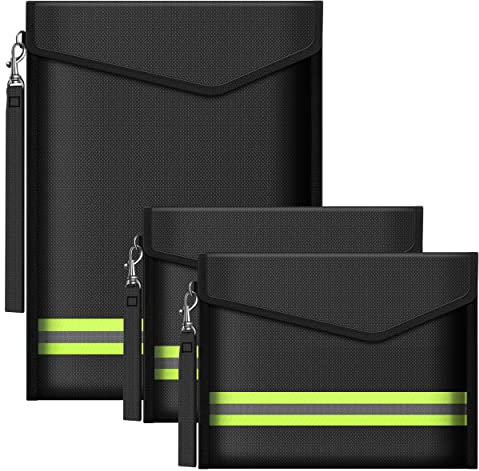 ImnBest 3 Stück Feuerfeste und wasserdichte Tasche, Feuerfeste Brieftasche Aktentasche für A4 Dokumentetasches, Passport Geld Wertsachen. (Schwarz)