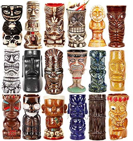 NUACOS Tiki Mug, Hawaii Tiki Cup, verres à cocktail, céramique, ensemble de 18 tasses, tasses à cocktail, pour fête exotique