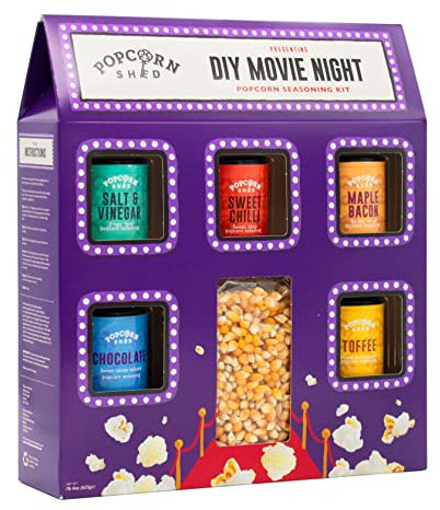 Popcorn Shed DIY Movie Night Popcorn Seasoning Kit (5 Seasonings & 500g Popping Kernels) - Sweet & Savoury Popcorn Seasonings, Easy & Low Calorie Snack, Perfect for Parties, Movie Nights & Gifting