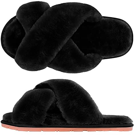SIMIYA Womens Fluffy Slippers, Anti-Skid Faux Fur House Slippers