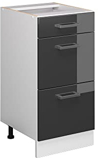 Vicco Küchenunterschrank R-Line, Anthrazit Hochglanz, 40 cm | 3 Schubladen · Ohne Arbeitsplatte · Höhenverstellbare Füße · ✓ Leichter Zugriff · ✓ Frei kombinierbar
