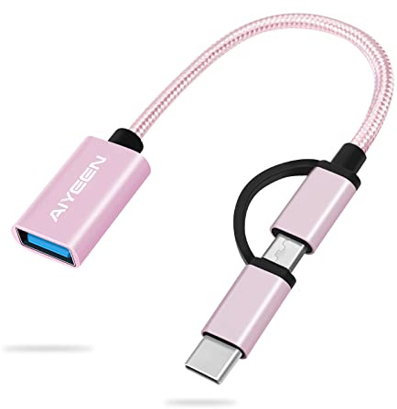 AIYEEN 2 en 1 Adaptateur USB C/Micro vers USB, USB C vers USB 3.0, Câble Adaptateur USB vers Android OTG Compatible avec MacBook Pro Android Google Samsung et Plus, Or Rose