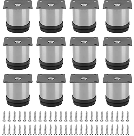 JOIKIT 12 PCS Adjustable Furniture Legs, 50 x 60mm Stainless Steel Sofa Feet with Mounting Screw, Round Kitchen Cabinet Legs for Desk, Coffee Tables, Cupboard