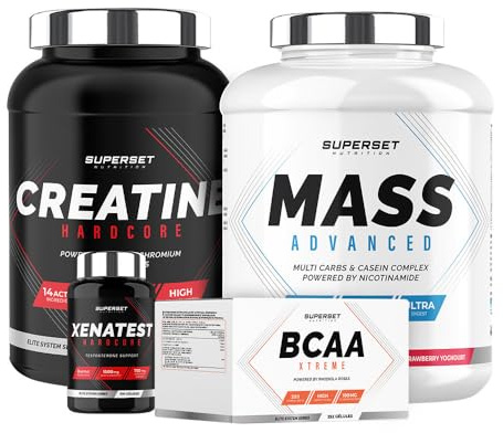 Superset Nutrition | Programme Prise De Masse Expert - Mass Advanced 2,5kg Fraise Yogourt - Créatine HardcoreOrange - Bcaa Xtreme - Xenatest Hardcore