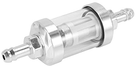 RIYAN Filtro Universale Cromato Vetro Carburante Benzina Olio Greggio Motore Inline 5/16 8mm Argento per Moto, 073247