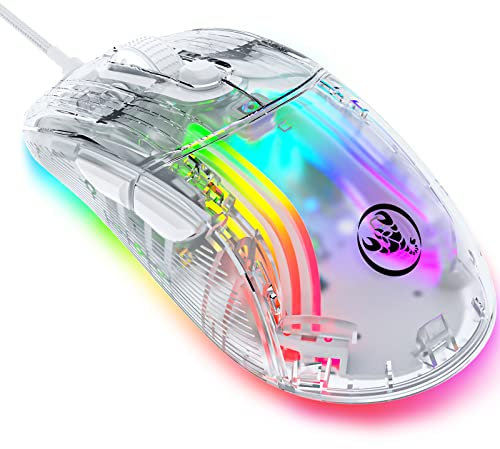 KUIYN Ratón Transparente 383 Pro X400, Mouse Ultraligero con Cable, Mouse de Cristal, 13 Ratones retroiluminados RGB, 6 Ratones de Programa Marco dpi 12800 Ajustables, Ratones aerox Modelo óptico USB