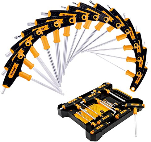 Hoteche 14-teiliges Sechskantschlüsselset (Metric&Torx) T-Griff CRV schlüssel Set Multi-size langes Sechskantschlüsselset mit wandmontierter Aufbewahrungsbox