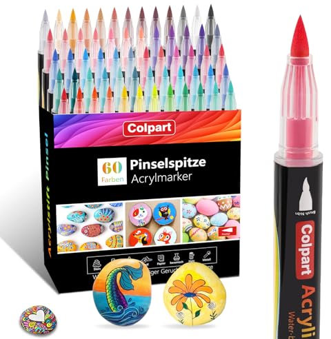 colpart Pinselspitze Acrylfarbe Stifte-60 Farben Acrylfarbe Marker Kalligraphie Kunst Marker ostereier zum bemalen für Kartenherstellung, Rock Malerei, Stein, Keramik, Glas, Holz, Leinwand, Metall