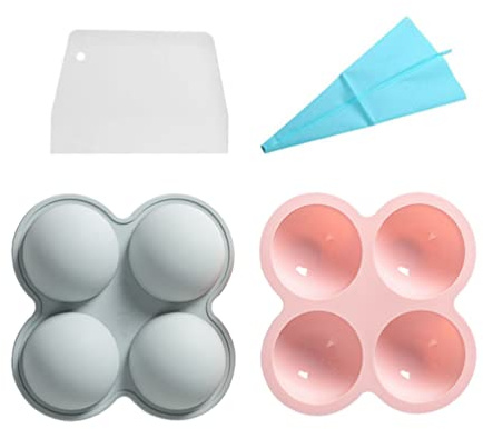 Stareal Lot De 2 Moules à Bombes à Chocolat à 4 Cavités, Moules à Bombes à Chocolat Chaud en Silicone Extra Larges De 8Cm, Moule Circulaire avec Poche à Douille Et Grattoir