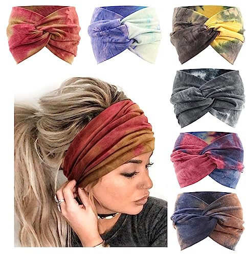 DRESHOW 6 Paket Breda Pannband för Kvinnor Extra Stora Turbanpannband Boho Head Wrap Elastiska Hårband Hårtillbehör