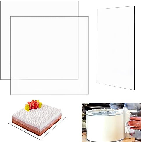 Vegena 2 Stück Quadratische Tortenplatte - Acrylic Cake Board Square - Torten Unterplatten Wiederverwendbar, Kuchenplatte Transparent mit Tortenschaber, Cake Drum, Lebensmittelecht (2mm Dick, 30cm)