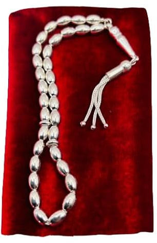 Generisch Tesbih 925 Sterling Silber Gebetskette 7,5 mm Gerste Form Gümüs Misbaha Subha Gümüş Arpa Kesim Tesbih Tasbih Tespih Misbaha rosary Silver islamische 33er Rosenkranz Geschenkidee