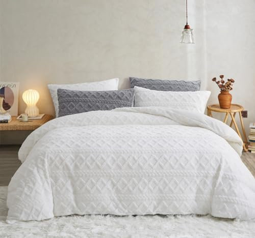 Sedefen Flauschig Bettwäsche 135x200 cm 4 Teilig Weiß Sherpa Biber Flanell Fleece Geometrischmuster Cashmere Touch Winterbettwäsche,2 Warme Bettbezug und 2 Kissenbezug 80x80cm mit Reißverschluss