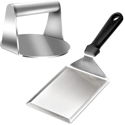 YIWONFU Burgerpresse Set, 1 Antihaft-Oberfläche 5,5 Zoll Round Edelstahl Burgerpresse+ 1Grillspachtel(Lebensmittelqualität), Professionelles Smash Burger Press für leckere Hamburger