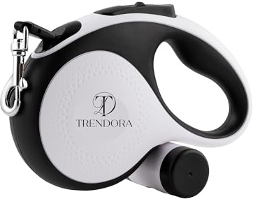 TRENDORA Heavy duty 360° Tangle-Free Retractable Dog Lead with Detachable Poo Bag Holder & 15 Poo Bags | For Dogs Upto 30Kg | Soft Anti-Slip Handle | One-Handed Operation | 5m Length