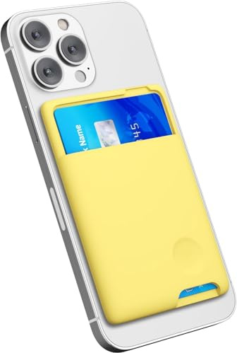 oakxco Phone Wallet Stick On, Secure Phone Card Holder Silicone, Adhesive Pocket Sleeve ID Credit Card, Slim Thin Card Case for Men Women Cute, Compatible with Apple iPhone Samsung Pixel, Yellow