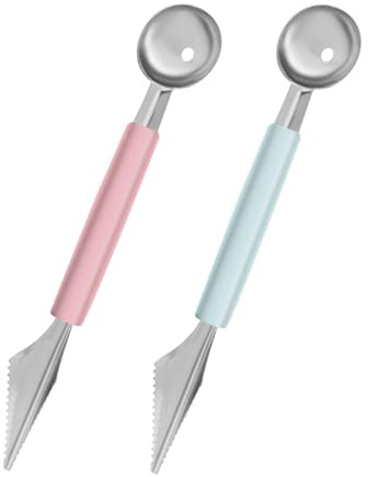 2Pcs Double End Fruit Scoop, Stainless Steel Melon Baller & Fruit Decor Mould Spoon, Multi-Purpose Kitchen Fruit Pulp Scooper for Watermelon Ice Cream