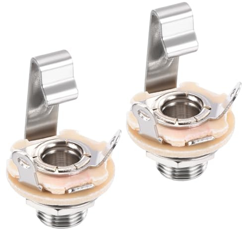 QUARKZMAN 2 Stück Gitarren-Eingangsbuchse 6.35mm Stereo-Klinkenbuchse Mono Panel Mount Silber für Gitarre Bass Lautsprecher Fußschalter