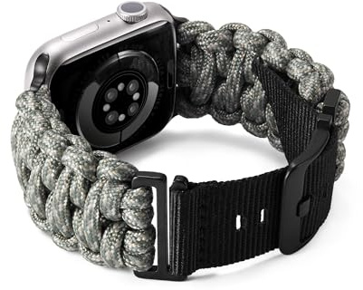 BINLUN Kompatibel mit Apple Watch Armband Paracord 550 42mm/44mm/45mm/46mm/49mm Militär Robustes Nylon Sportarmband Ersatzarmband für iWatch 10/9/8/7/6/5/4/3/2/1/SE Herren Damen 8 Farben(Tarngrün)