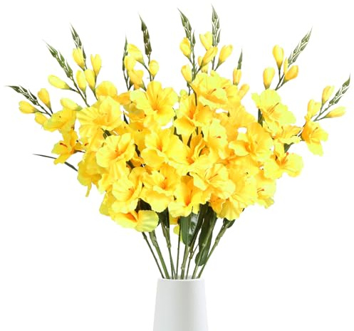 IPOPU Gelbe Gladiolen, künstliche Blumen, 10 Stück, 77 cm, Seidengladiolen, Blumen mit Stielen für Zuhause, Hochzeit, Büro, Dekoration (gelb)