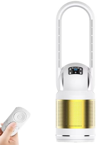 LSQXSS Tower Fan with air Purifier,bladeless Cooling Fan with Remote for Bedroom,Office,Kitchen,8 speeds,8h Timer,80° Swing,air Circulation Tower Fan,LED Display,Floor Fan