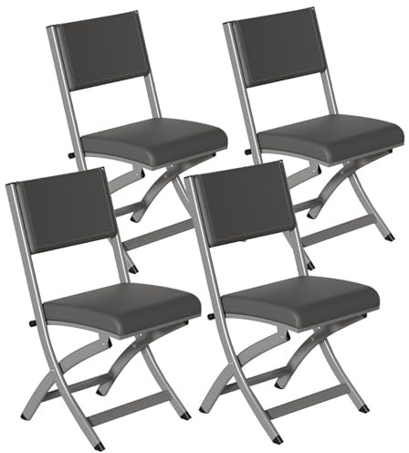RTTZBOZ Klappstuhl mit Rückenlehne, PU-gepolsterte Klappstühle, Tragbare Klapphocker für Outdoor Camping Kitchen Shop Cafe (Color : Gray, Size : 46cm/18in 4pcs)