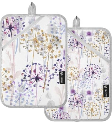 Set di presine resistenti al calore ad acquerello con motivo floreale selvatico shabby chic per cucina con tasche, supporto caldo per forno, confezione da 2