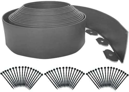 Parure de Paysage 10m, Bordure de Garniture de Jardin [Haut 10cm] kit de Garniture de pelouse Flexible sans tranchée avec 50 Clous, lit de Jardin en Gazon clôture en Plastique Robuste-Gris