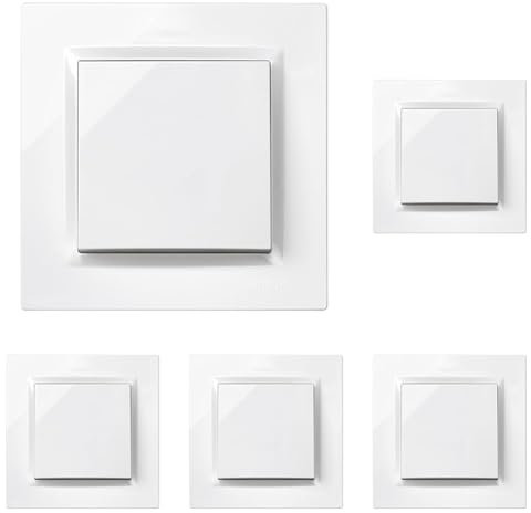 SIMON - Interruptor Conmutador Cruzamiento, Serie Simon 10, 230V, Interruptor de Pared Interior, Fácil de Instalar, Incluye Marco, Tapa y Mecanismo, Color Blanco (Paquete de 5)