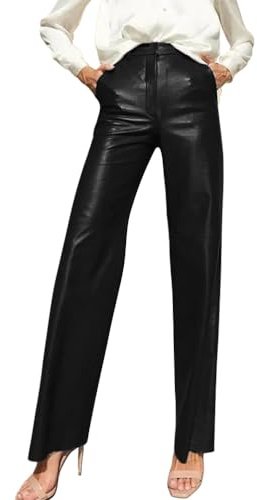 Onsoyours Pantaloni in Pelle da Donna A Vita Alta Flared Leggings Lungo Effetto Pelle Pantaloni PU Chic Bootcut Ecopelle Pantaloni Dritto Casual Pants Festival Outfit B Nero M