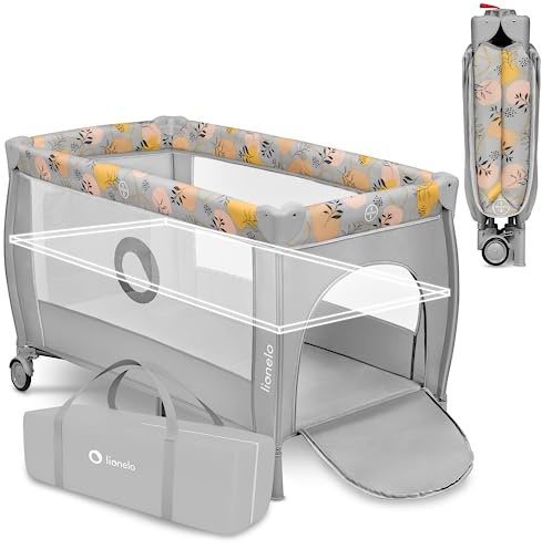 Lionelo STEFI PLUS 2-i-1 resesäng och babyzon bärbar med 2-nivåers madrasshöjd, babysäng för nyfödda och småbarn 0–36 kg madrasssidoingång andningsbart nät, LockGuard säkerhet, hjul, lättvikt